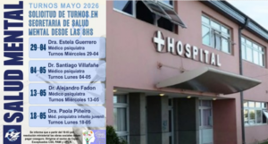 TURNOS DE MAYO PARA SALUD MENTAL EN EL  HOSPITAL ZONAL CALETA OLIVIA